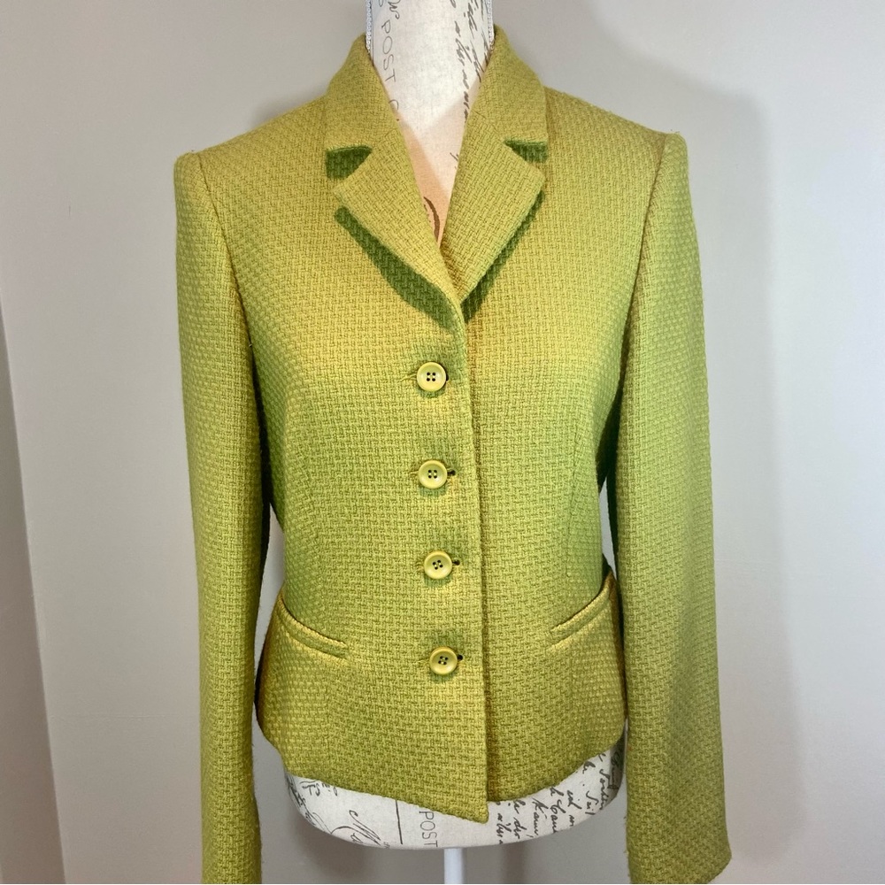 Louben Lime Green 100% Virgin Wool Single Breasted Blazer Jacket  Size 6